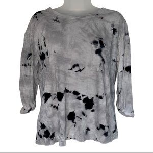 Vince Tie Dye 3/4 Sleeve Tee Gray Black Casual